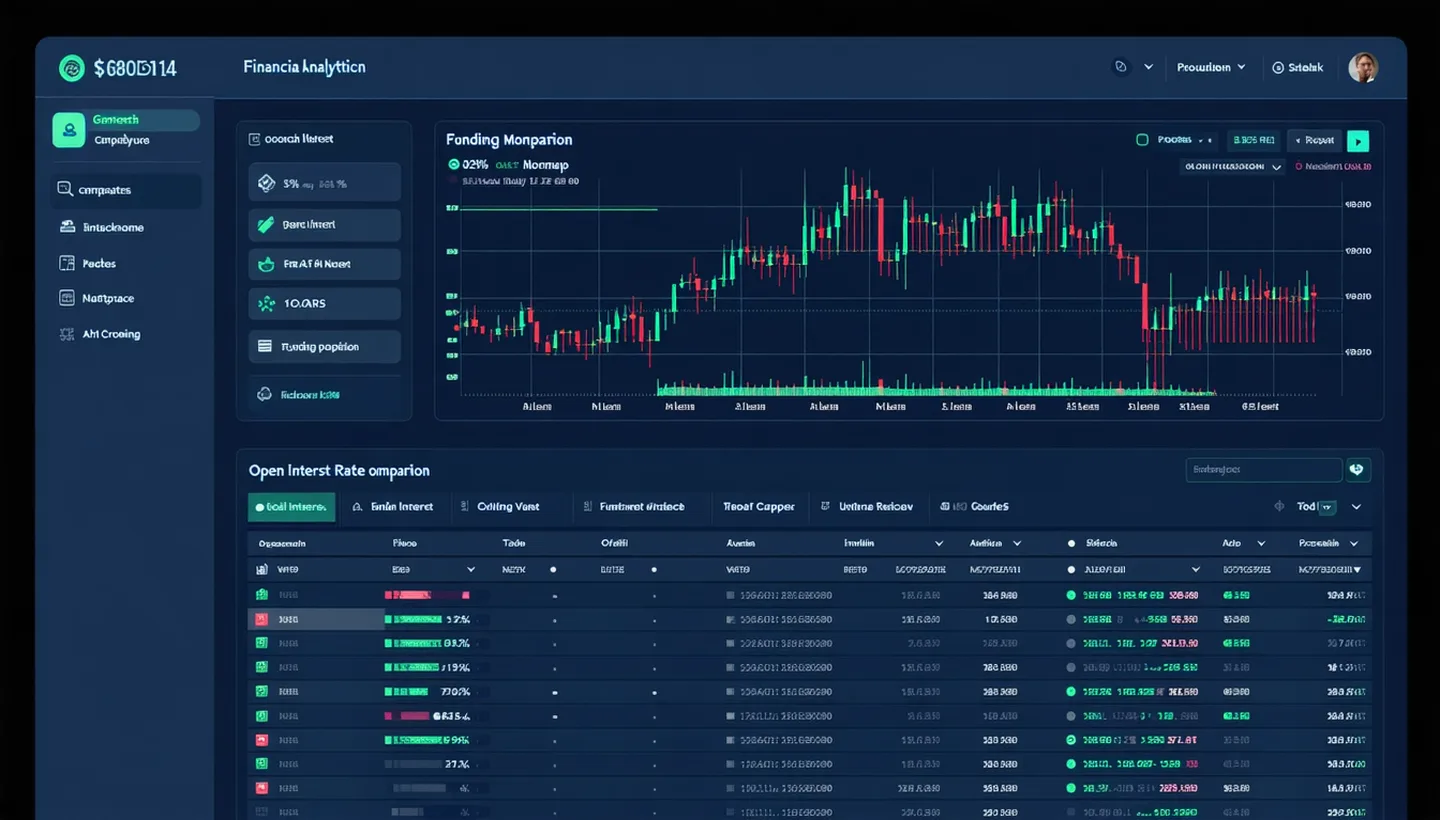 Aark Analytics dashboard showing cross-exchange funding rate aggregation charts and open interest heatmap on a dark interface